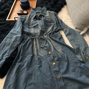 Denim Button-Up Dress with Drawstring Waist/brand new no tags
